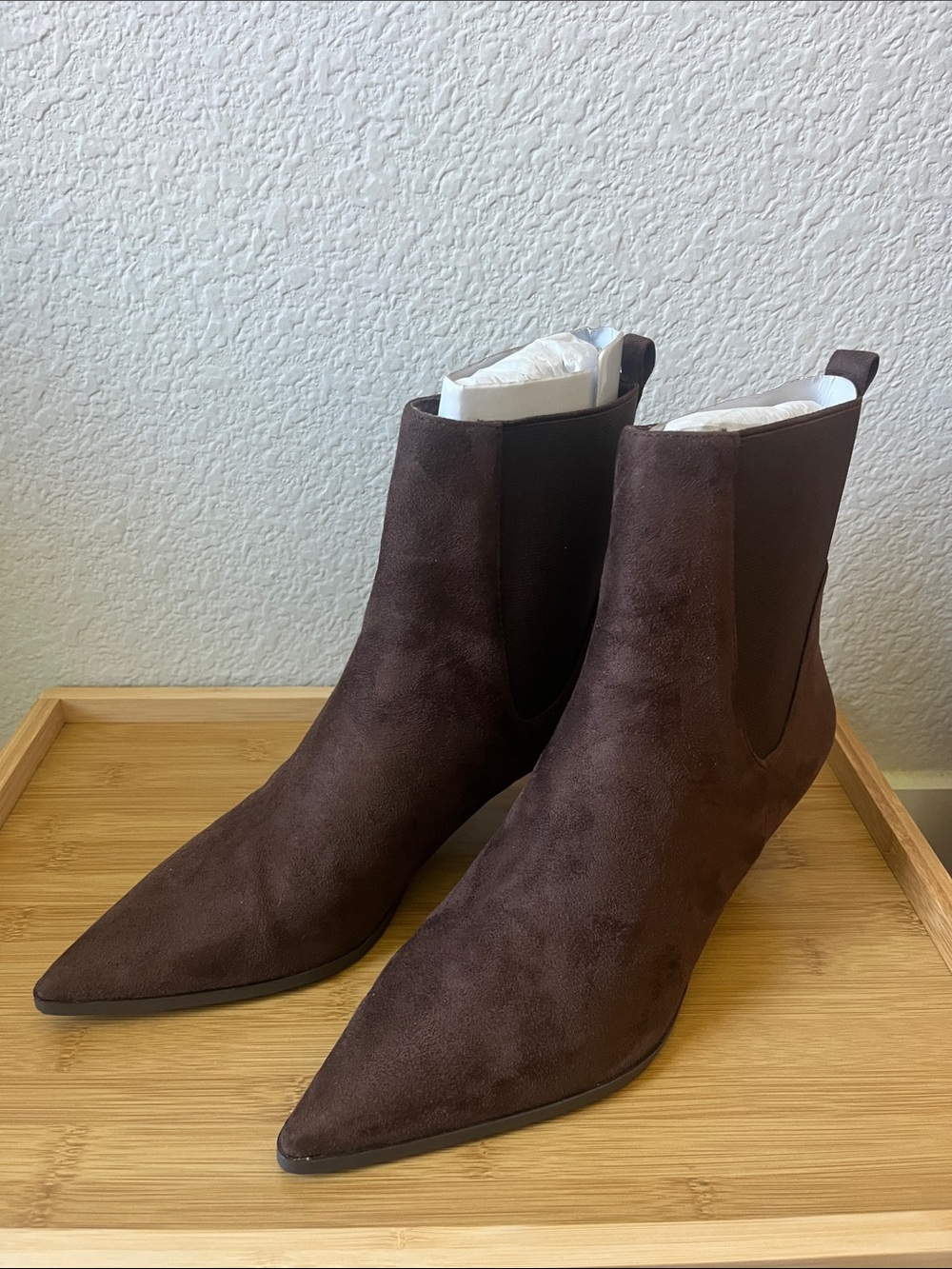 Chinese Laundry Brown Suede Pointed Toe Chelsea Booties